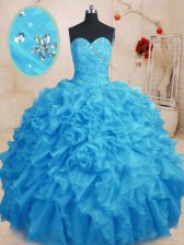  Baby Blue Lace Up Sweetheart Beading and Ruffles Quince Ball Gowns Organza Sleeveless