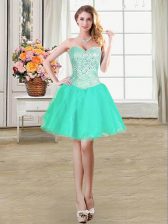  Turquoise Sleeveless Mini Length Beading and Ruffles and Pick Ups Lace Up Dress for Prom
