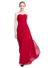 Amazing Red Sleeveless Floor Length Ruching Zipper Homecoming Dress