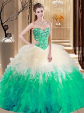 Charming Embroidery and Ruffles Ball Gown Prom Dress Multi-color Lace Up Sleeveless Floor Length