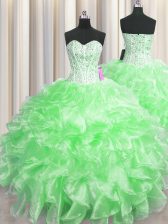 Exceptional Visible Boning Organza Zipper Sweetheart Sleeveless Floor Length Ball Gown Prom Dress Beading and Ruffles