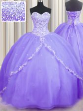 Shining Brush Train Ball Gowns Quinceanera Gowns Lavender Sweetheart Organza Sleeveless With Train Lace Up