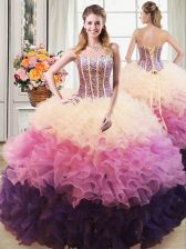 Spectacular Multi-color Ball Gowns Sweetheart Sleeveless Organza Floor Length Lace Up Beading and Ruffles Sweet 16 Dresses