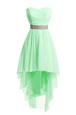  Green Lace Up Prom Evening Gown Belt Sleeveless High Low