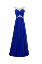  Sleeveless Floor Length Beading Zipper Prom Evening Gown with Royal Blue