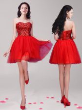 Wonderful Beading Prom Dresses Red Lace Up Sleeveless Mini Length