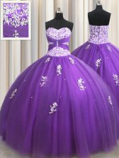 Great Sweetheart Sleeveless Zipper Quinceanera Gowns Eggplant Purple Tulle