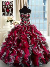 Flare Organza Sweetheart Sleeveless Lace Up Beading and Appliques Quinceanera Dress in Multi-color