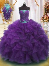 Gorgeous Organza Sleeveless Floor Length Quince Ball Gowns and Beading and Ruffles