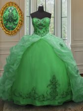  Organza Sleeveless With Train Quinceanera Dress Court Train and Beading and Appliques and Pick Ups