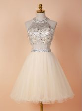  Scoop Sleeveless Tulle Homecoming Dress Beading Backless