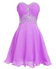 Fashionable Lilac Sleeveless Mini Length Beading and Belt Lace Up Homecoming Dress
