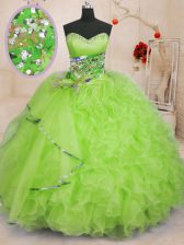  Ball Gowns Sweet 16 Quinceanera Dress Yellow Green Sweetheart Organza Sleeveless Floor Length Lace Up