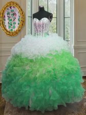 Fantastic Multi-color Ball Gowns Organza Sweetheart Sleeveless Beading and Ruffles and Sashes ribbons Floor Length Lace Up 15 Quinceanera Dress