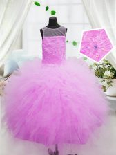 Charming Scoop Hot Pink Sleeveless Floor Length Beading and Appliques Zipper Child Pageant Dress