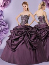 Superior Purple Quinceanera Gowns Military Ball and Sweet 16 and Quinceanera with Embroidery and Pick Ups Sweetheart Sleeveless Lace Up