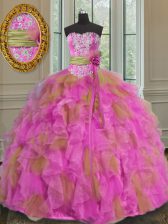  Multi-color Lace Up Sweetheart Beading and Ruffles and Sashes ribbons Quince Ball Gowns Organza Sleeveless
