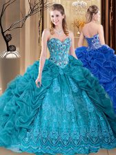 Exquisite Pick Ups Teal Sleeveless Organza Lace Up 15th Birthday Dress for Prom and Military Ball and Sweet 16 and Quinceanera