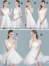  Straps Knee Length Champagne Vestidos de Damas Tulle Cap Sleeves Ruching and Bowknot