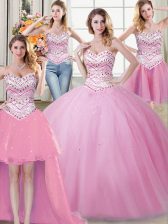  Four Piece Sweetheart Sleeveless Tulle Ball Gown Prom Dress Beading Lace Up