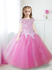 Hot Sale Off the Shoulder Cap Sleeves Zipper Floor Length Beading and Appliques Toddler Flower Girl Dress