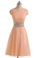  Scoop Peach Sleeveless Tulle Zipper Prom Party Dress for Prom