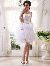  Knee Length White Prom Gown Organza Sleeveless Beading and Belt