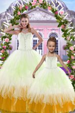 Comfortable Multi-color Ball Gowns Sweetheart Sleeveless Tulle Floor Length Lace Up Beading and Ruffles Quinceanera Gown