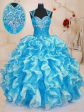 Luxurious Aqua Blue Sweetheart Neckline Beading and Ruffles Quinceanera Dress Sleeveless Lace Up