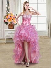  Sleeveless Lace Up High Low Sequins Prom Dress