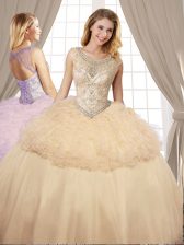 Modern Ball Gowns Vestidos de Quinceanera Champagne Scoop Organza and Tulle Sleeveless Floor Length Lace Up