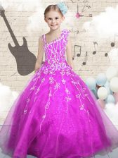  Organza Sleeveless Floor Length Pageant Gowns For Girls and Beading and Appliques and Hand Made Flower