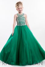Fantastic Scoop Dark Green Sleeveless Tulle Zipper Little Girls Pageant Gowns for Party and Wedding Party