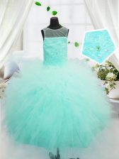  Scoop Aqua Blue Sleeveless Tulle Zipper Little Girl Pageant Gowns for Party and Wedding Party