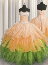 Dynamic Sequins Ruffled Floor Length Multi-color Vestidos de Quinceanera Sweetheart Sleeveless Lace Up
