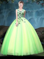 Pretty Appliques Quinceanera Gowns Multi-color Lace Up Sleeveless Floor Length