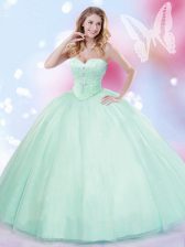  Beading Quince Ball Gowns Apple Green Lace Up Sleeveless Floor Length