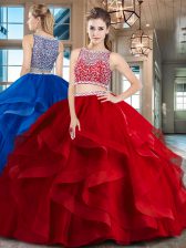 Exceptional Red Sleeveless Beading and Ruffles Floor Length Quinceanera Gown