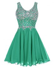  Green Zipper Prom Evening Gown Beading Sleeveless Knee Length