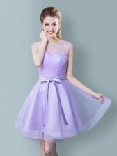 Adorable Scoop Lavender Sleeveless Tulle Zipper Quinceanera Dama Dress for Prom and Party and Wedding Party