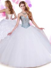  White Sweet 16 Dress Military Ball and Sweet 16 and Quinceanera with Beading and Ruffles Sweetheart Sleeveless Lace Up