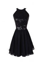 Enchanting Scoop Black A-line Sequins Homecoming Dress Criss Cross Chiffon Sleeveless Knee Length