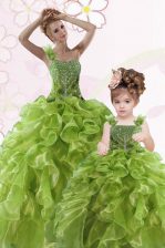 Excellent One Shoulder Sleeveless Organza Sweet 16 Quinceanera Dress Beading and Ruffles Lace Up