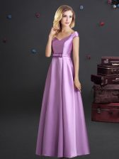 Stylish Off the Shoulder Lilac Cap Sleeves Elastic Woven Satin Zipper Quinceanera Court of Honor Dress for Prom and Party and Wedding Party