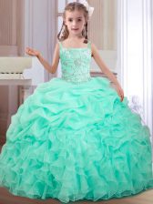 Cheap Straps Sleeveless Organza Girls Pageant Dresses Beading and Ruffles and Pick Ups Lace Up