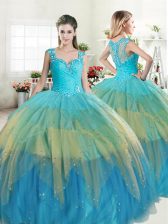 High Quality Ruffled Straps Sleeveless Zipper 15th Birthday Dress Multi-color Tulle