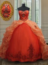  Sweetheart Sleeveless Organza 15th Birthday Dress Beading and Embroidery and Pick Ups Brush Train Lace Up