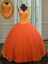  Floor Length Ball Gowns Sleeveless Orange Red Quinceanera Gown Zipper