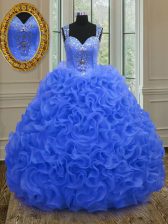  Ball Gowns Vestidos de Quinceanera Royal Blue Straps Organza Sleeveless Floor Length Zipper