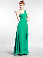 Edgy One Shoulder Beading Homecoming Dress Green Zipper Sleeveless Floor Length